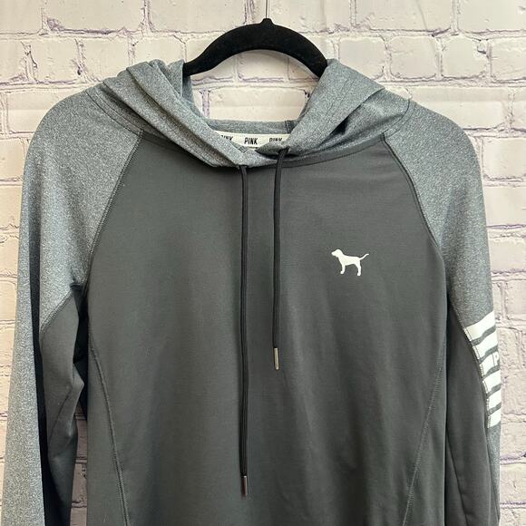 PINK Victorias Secret Ultimate Collection Hoodie Gray Pullover Thumb Holes Large - Picture 2 of 12